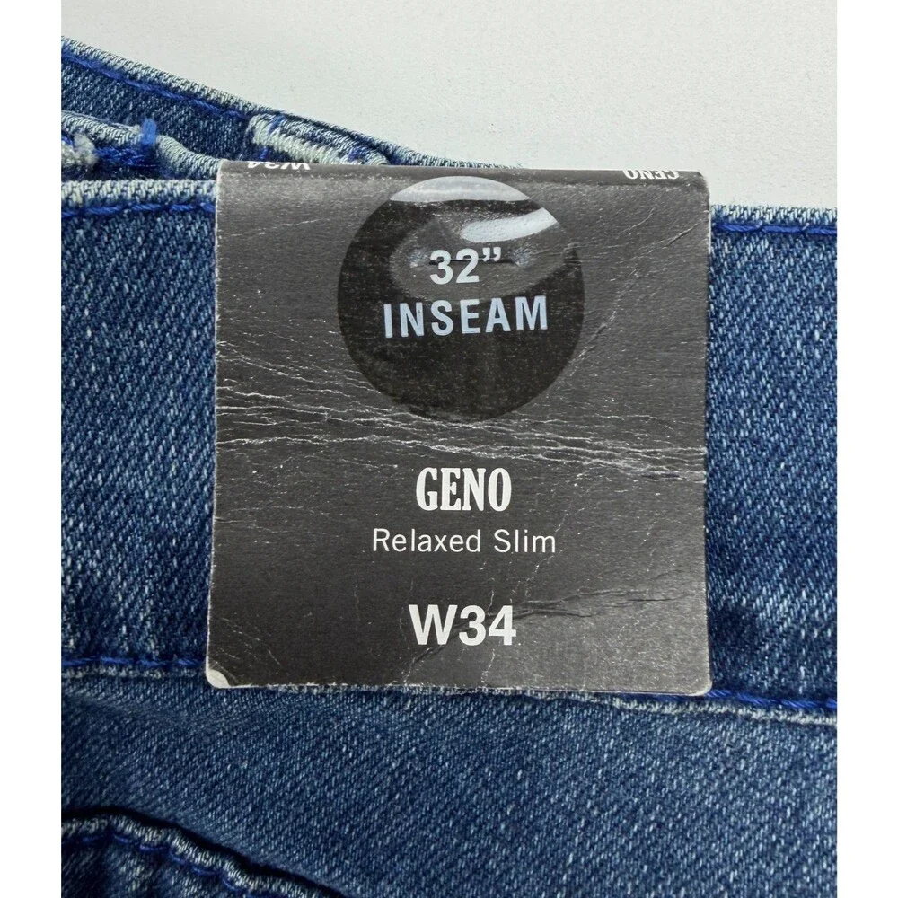NEW TRUE RELIGION Geno Mens 34x32 Denim Blue Wash USA Relaxed Slim Fit Jeans
